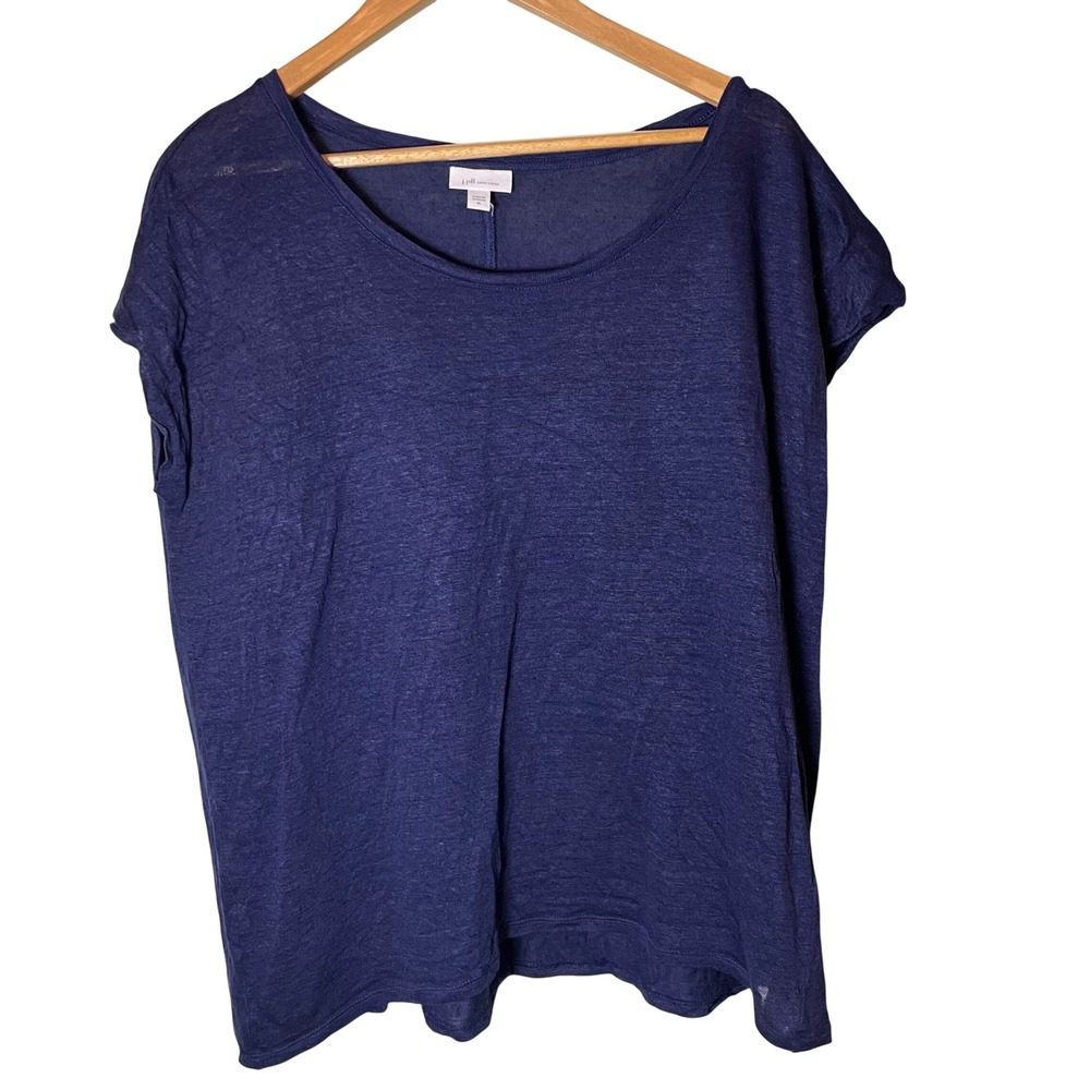 J. Jill Love Linen Navy Blue Short Sleeve Top XL 100% Linen Minimalist Coastal - Picture 1 of 9